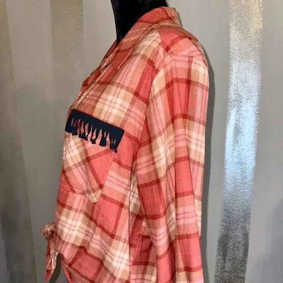 Urban Cowboy Flannel Shirt Rust/Peach Upcycled‎ Country Western Ladies - Picture 3 of 7